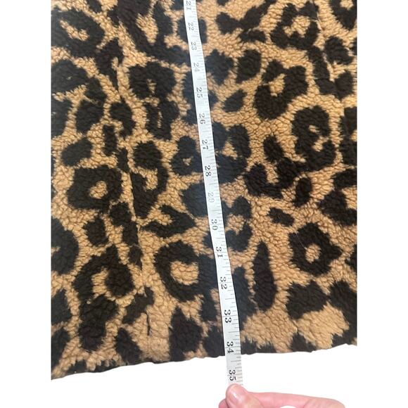 LOFT Leopard Print Sherpa Teddy Coat Funnel Neck Medium Mob Wife Winter EUC - Picture 7 of 9